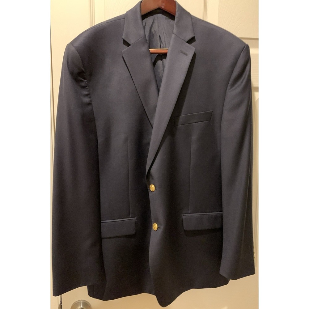 Lauren Ralph Lauren Wool Blazer Jacket Navy Blue Gold Toned Buttons Men's 46R